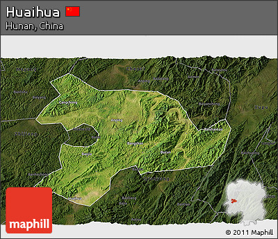 Satellite 3D Map of Huaihua, darken