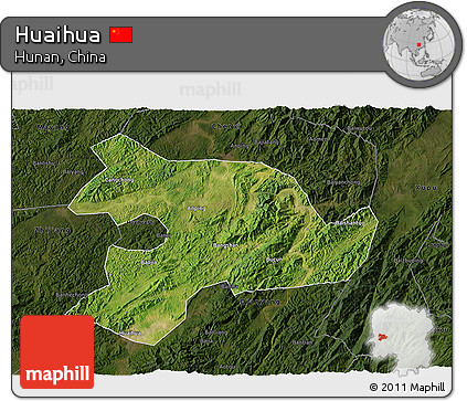 Satellite 3D Map of Huaihua, darken
