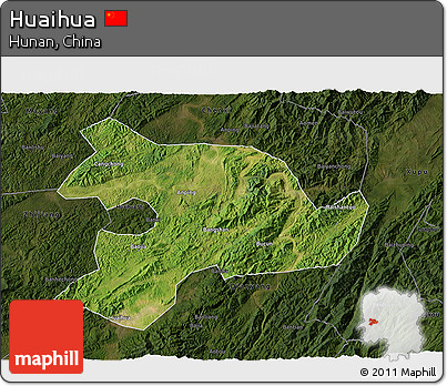 Satellite 3D Map of Huaihua, darken