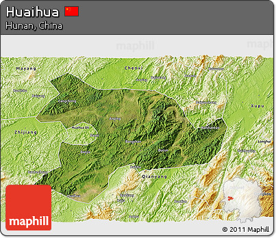 Satellite 3D Map of Huaihua, physical outside