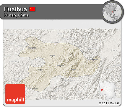 Shaded Relief 3D Map of Huaihua, lighten