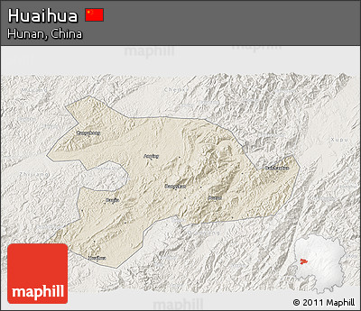Shaded Relief 3D Map of Huaihua, lighten
