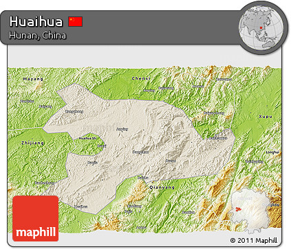Shaded Relief 3D Map of Huaihua, physical outside