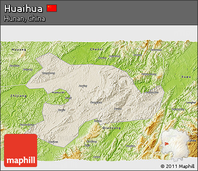 Shaded Relief 3D Map of Huaihua, physical outside