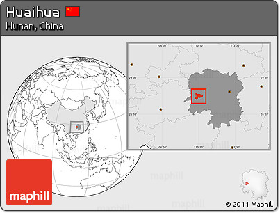 Blank Location Map of Huaihua, highlighted country, highlighted parent region