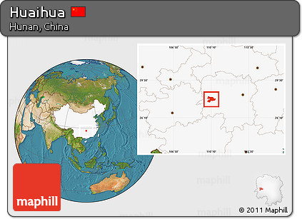 Satellite Location Map of Huaihua, highlighted country