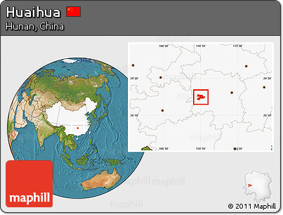 Satellite Location Map of Huaihua, highlighted country