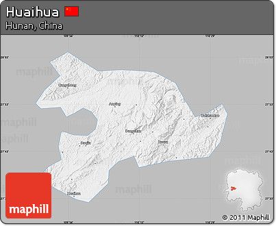 Gray Map of Huaihua, single color outside