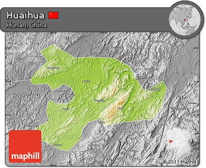 Physical Map of Huaihua, desaturated