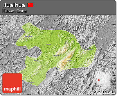 Physical Map of Huaihua, desaturated