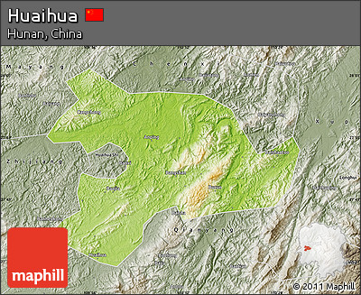 Physical Map of Huaihua, semi-desaturated