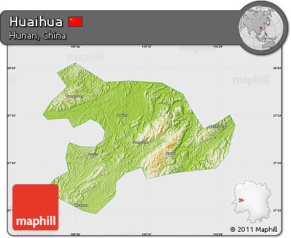 Physical Map of Huaihua, single color outside