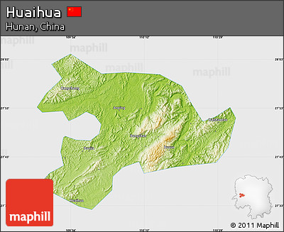 Physical Map of Huaihua, single color outside