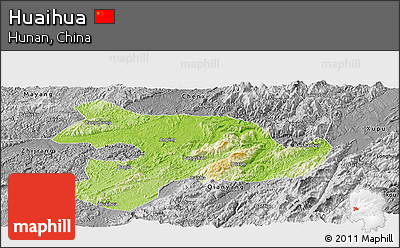 Physical Panoramic Map of Huaihua, desaturated