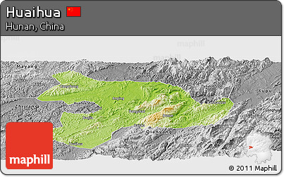 Physical Panoramic Map of Huaihua, desaturated