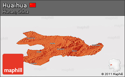 Political Panoramic Map of Huaihua, single color outside