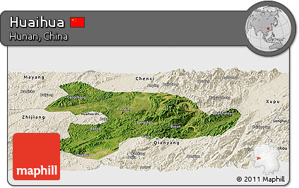Satellite Panoramic Map of Huaihua, shaded relief outside