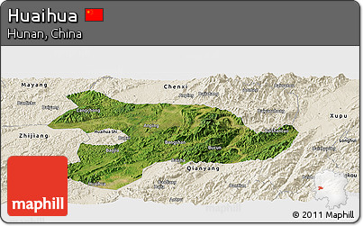 Satellite Panoramic Map of Huaihua, shaded relief outside