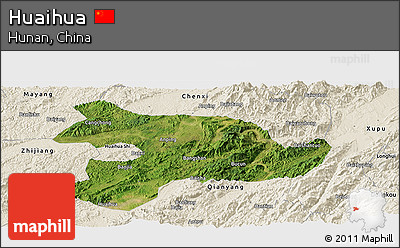 Satellite Panoramic Map of Huaihua, shaded relief outside