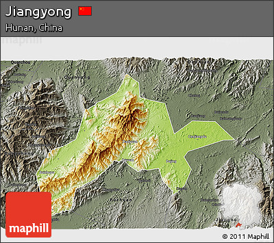 Physical 3D Map of Jiangyong, darken, semi-desaturated
