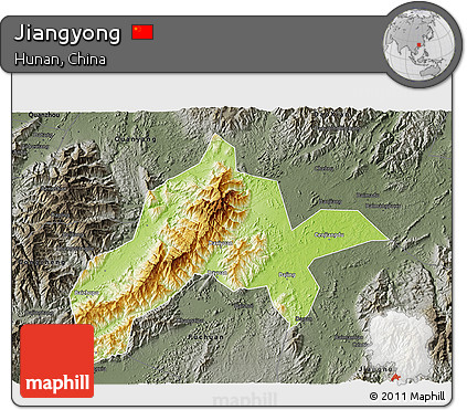 Physical 3D Map of Jiangyong, darken, semi-desaturated