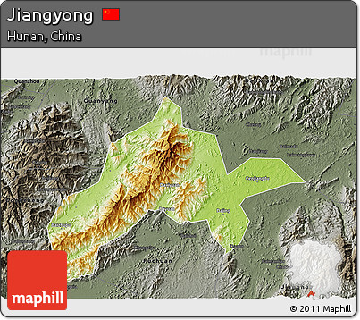 Physical 3D Map of Jiangyong, darken, semi-desaturated