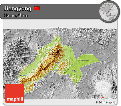 Physical 3D Map of Jiangyong, desaturated