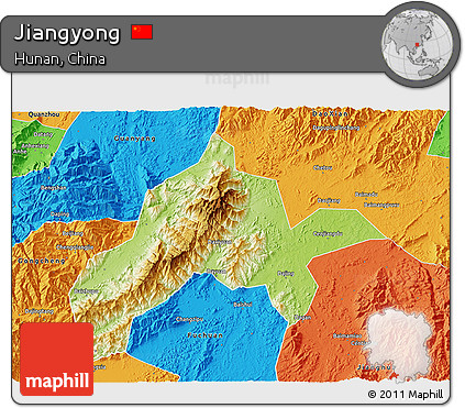 Physical 3D Map of Jiangyong, political outside