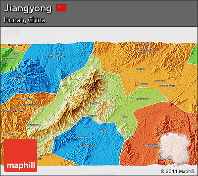 Physical 3D Map of Jiangyong, political outside