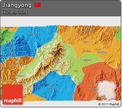 Physical 3D Map of Jiangyong, political outside