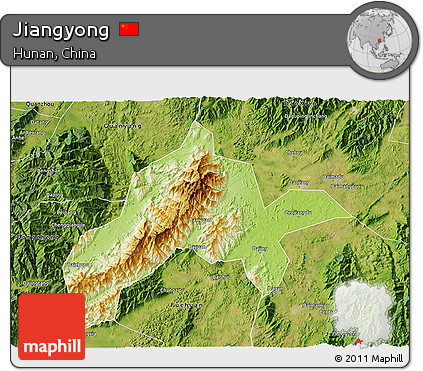 Physical 3D Map of Jiangyong, satellite outside