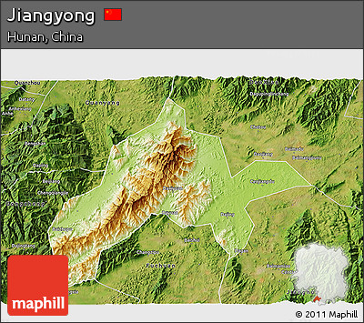 Physical 3D Map of Jiangyong, satellite outside