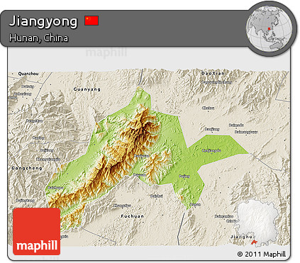 Physical 3D Map of Jiangyong, shaded relief outside