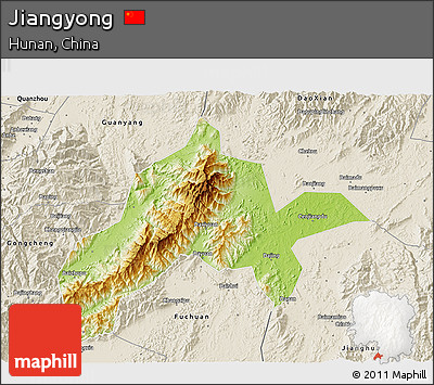 Physical 3D Map of Jiangyong, shaded relief outside