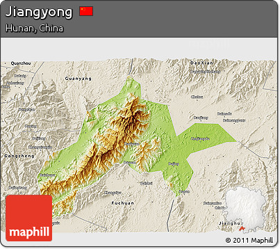 Physical 3D Map of Jiangyong, shaded relief outside