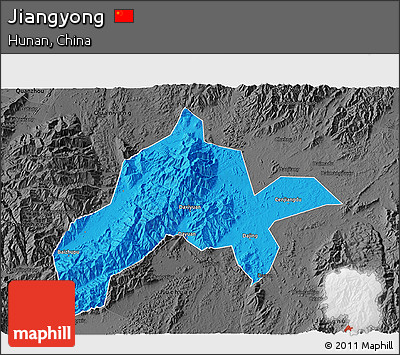 Political 3D Map of Jiangyong, darken, desaturated