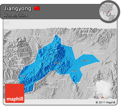 Political 3D Map of Jiangyong, lighten, desaturated