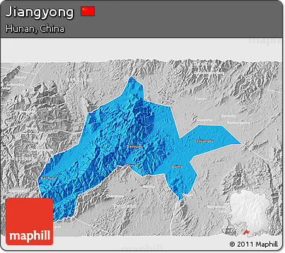 Political 3D Map of Jiangyong, lighten, desaturated
