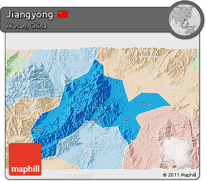 Political 3D Map of Jiangyong, lighten