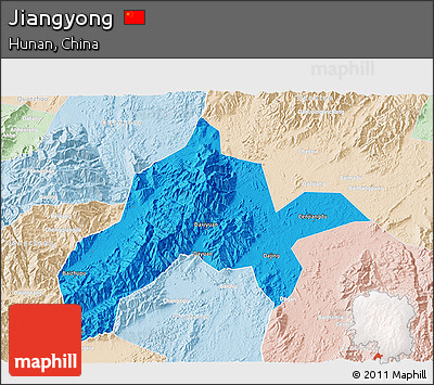 Political 3D Map of Jiangyong, lighten