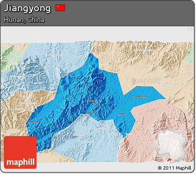 Political 3D Map of Jiangyong, lighten