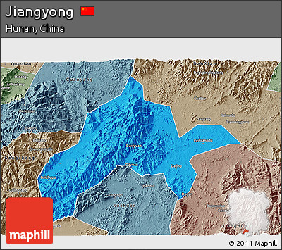 Political 3D Map of Jiangyong, semi-desaturated