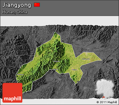 Satellite 3D Map of Jiangyong, darken, desaturated