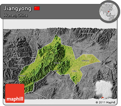 Satellite 3D Map of Jiangyong, desaturated