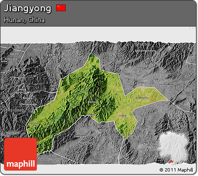 Satellite 3D Map of Jiangyong, desaturated