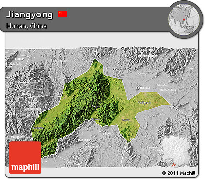 Satellite 3D Map of Jiangyong, lighten, desaturated