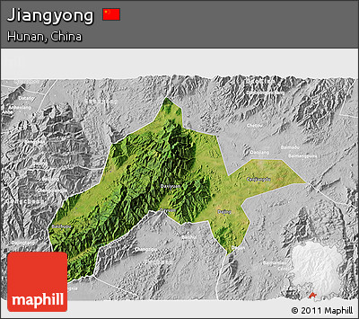 Satellite 3D Map of Jiangyong, lighten, desaturated