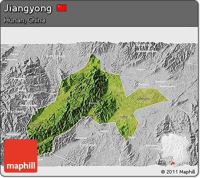 Satellite 3D Map of Jiangyong, lighten, desaturated