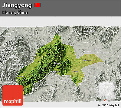 Satellite 3D Map of Jiangyong, lighten, semi-desaturated