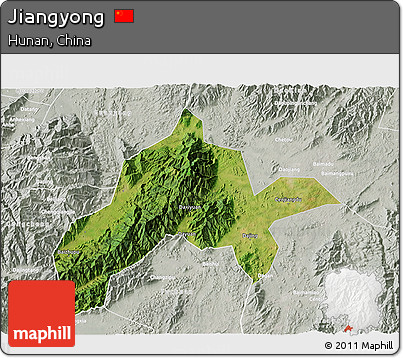 Satellite 3D Map of Jiangyong, lighten, semi-desaturated